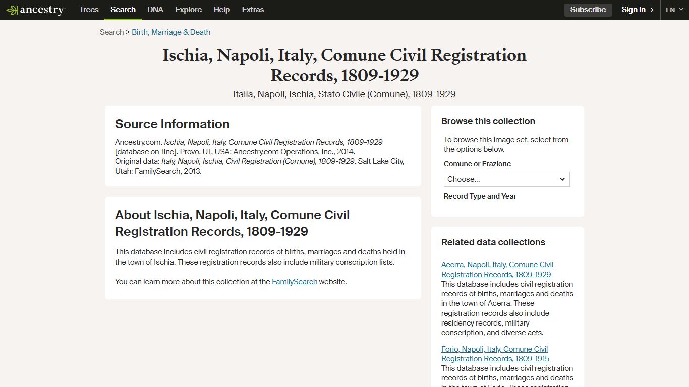 Ischia, Napoli, Italy, Comune Civil Registration Records ...