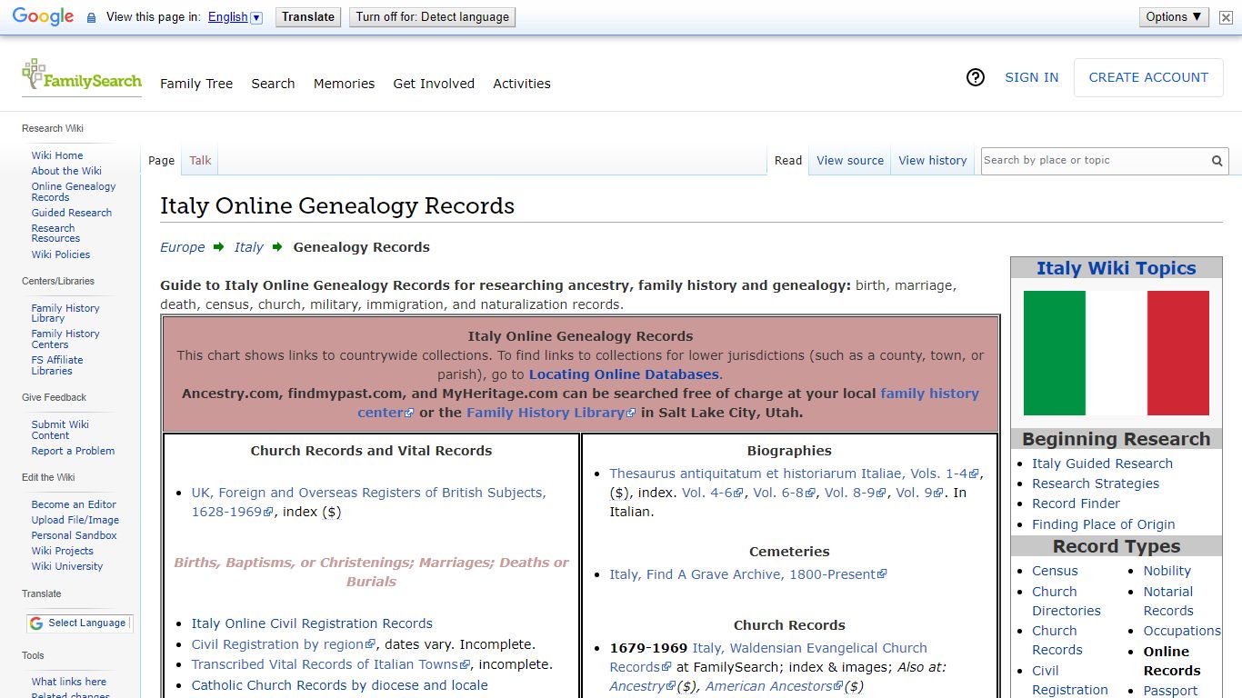 Italy Online Genealogy Records • FamilySearch
